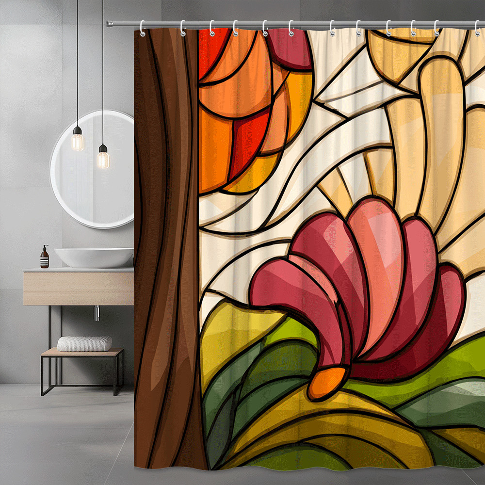 Autumn Stained Glass Floral Shower Curtain
