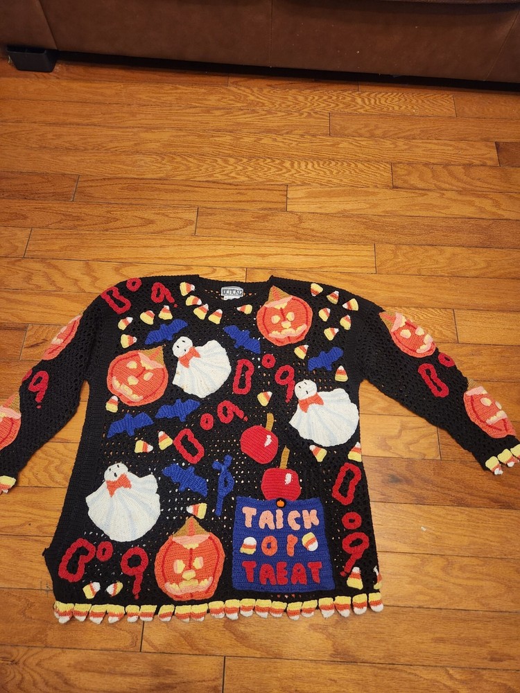 BEREK Sweater Crochet M L Double Sided Halloween Embroidered RARE Vintage