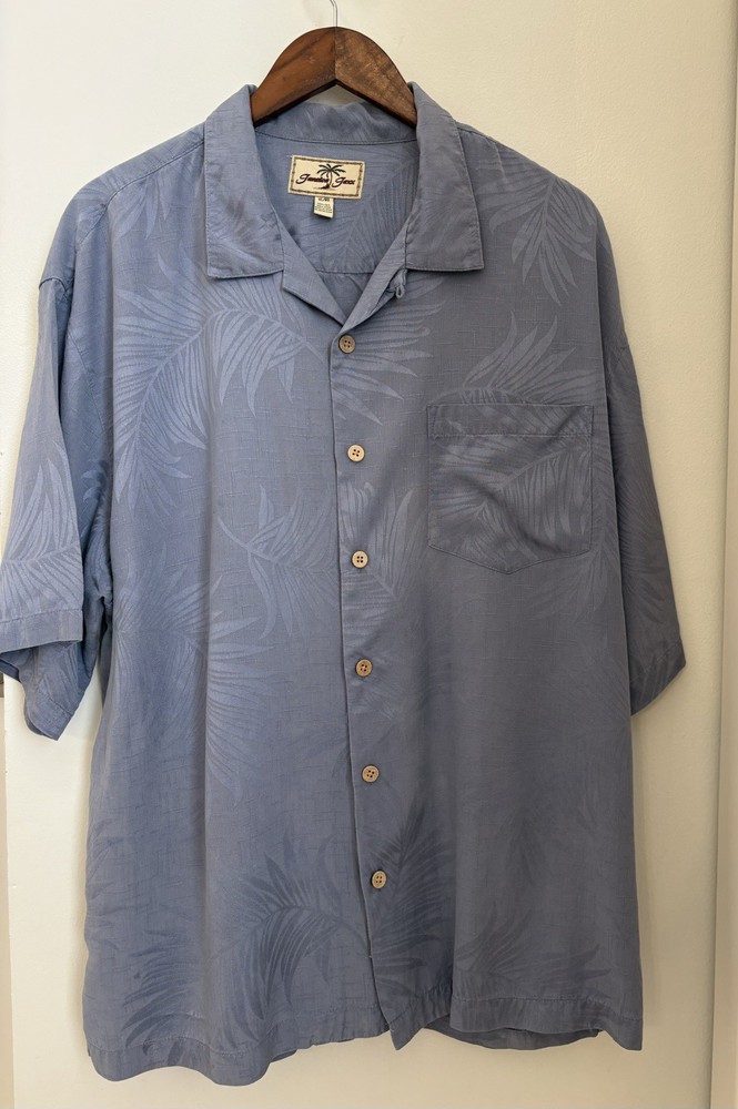 Jamaica Jaxx 100% Silk Hawaiian Button Up Shirt Blue Size:XL