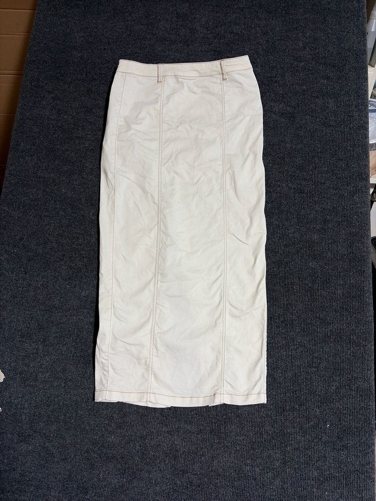 Belle Vere Cream Denim Maxi Skirt with Front Slit Size S