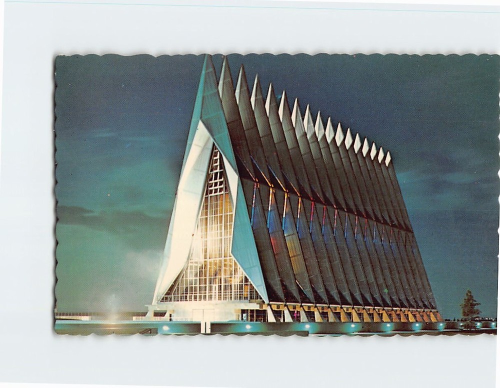 Postcard Cadet Chapel at Night US Air Force Academy Colorado USA
