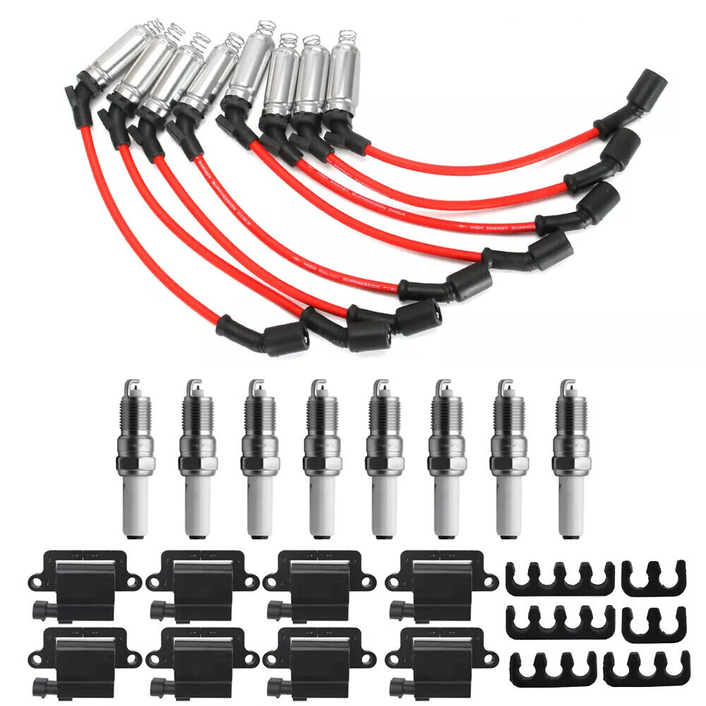 8 Pack Square Ignition Coil and Spark Plug Wire Set for Chevy GMC 4.8L 5.3L 6.0L 8.1L Engines