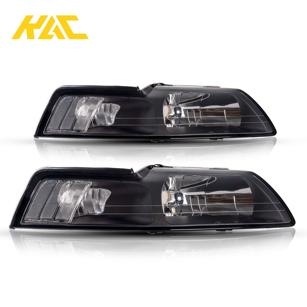 Black Housing Clear Corner Headlights for 1999-2004 Ford Mustang GT Cobra Euro