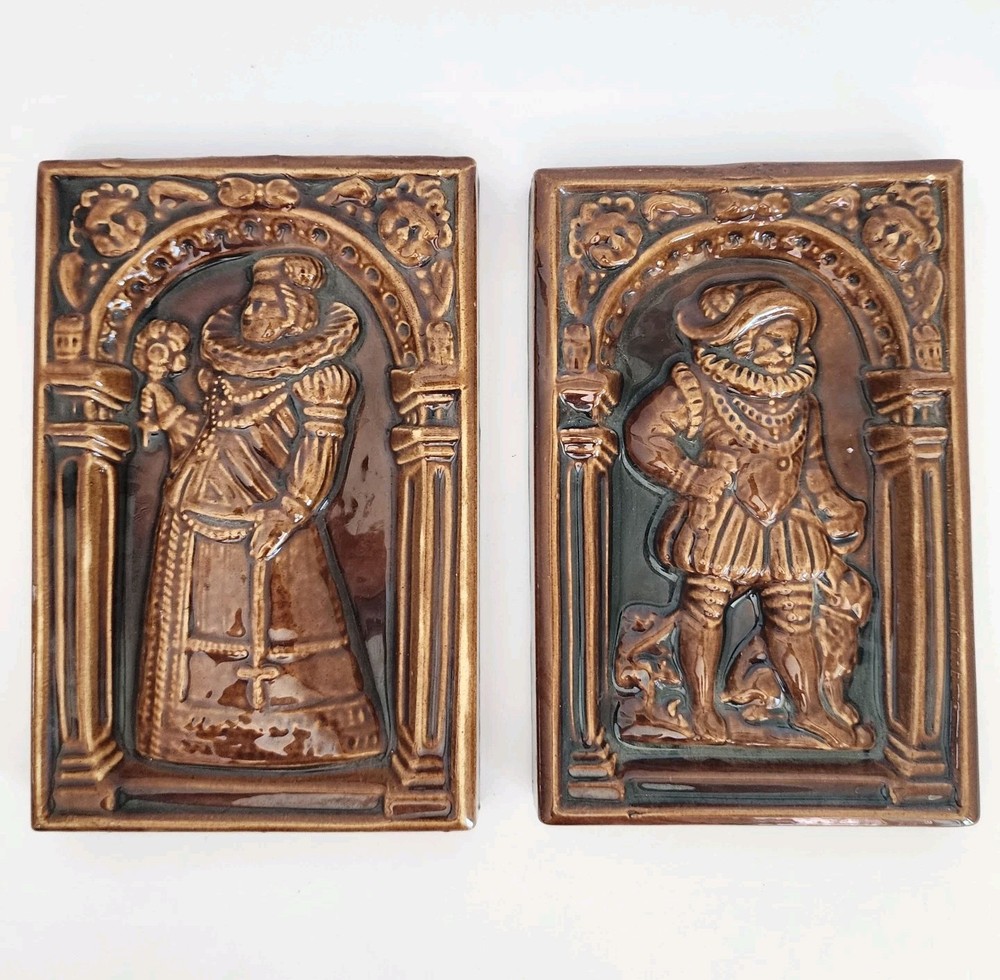 Ceramic Stove Tiles East German GDR Era Wartburg Souvenir Renaissance Set Of 2