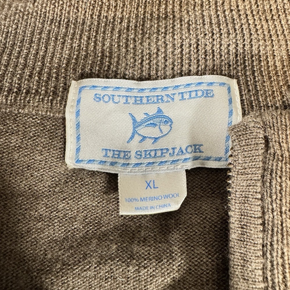 Southern Tide Sweater Mens XL Merino Wool Pullover Quarter Zip Skip Jack Brown