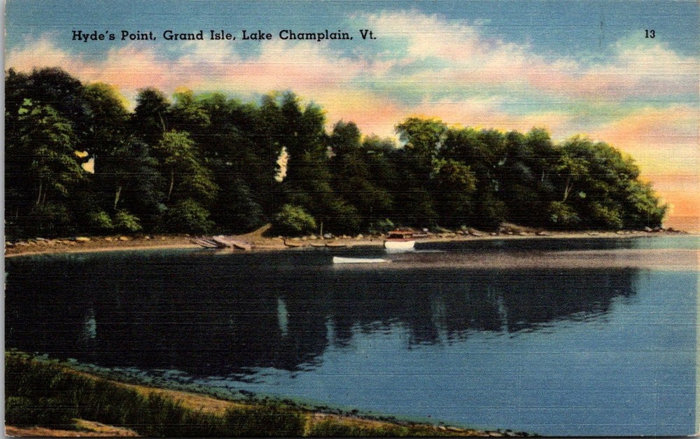 Dr Jim Stamps Postcard Hydes Point Grand Isle Lake Champlain Vermont Linen