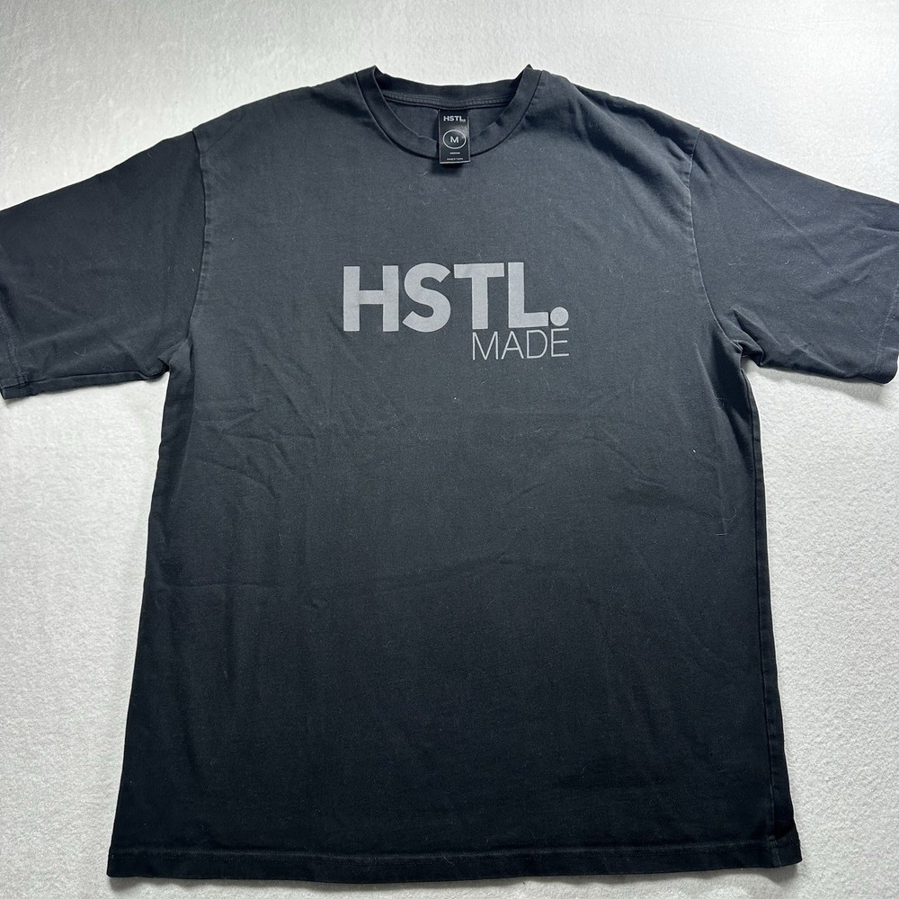 HSTL Made T-Shirt Mens Medium Black Short Sleeve Graphic Logo Streetwear Casual