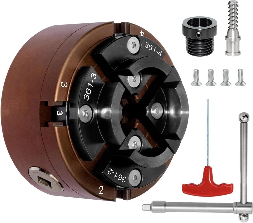 4-inch Wood Lathe Chuck Set with 1x8TPI Thread & 3/4x16TPI Adapter - Self-Centering