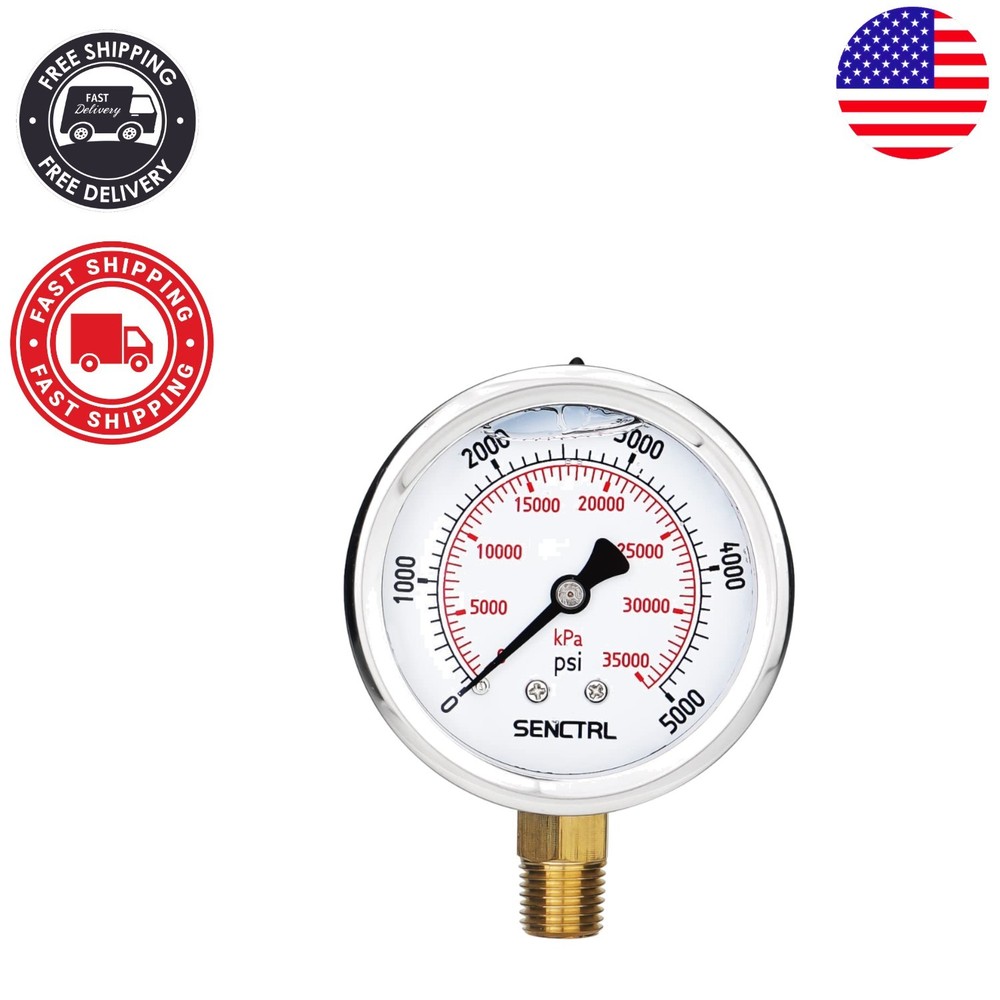Accurate 5000 PSI Glycerin Filled Gauge,  for Water, Oil, and Gas Testing-image