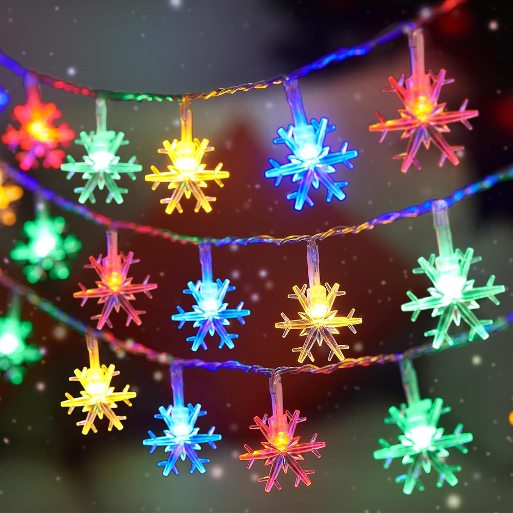 Christmas Snowflake String Lights, Battery Operated Christmas Lights 20FT 40LED,