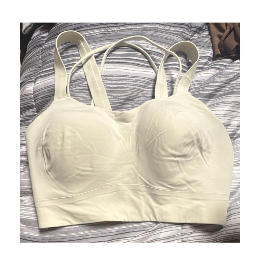 lululemon Women’s White Solid Crossback Wireless Full Coverage Sports Bra Logo L