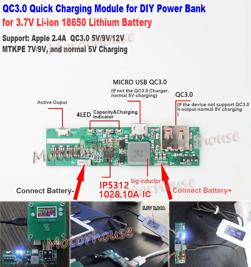 QC3.0 USB 3.7V Lithium Li-ion 18650 Battery Fast Charging Board DIY Power Bank