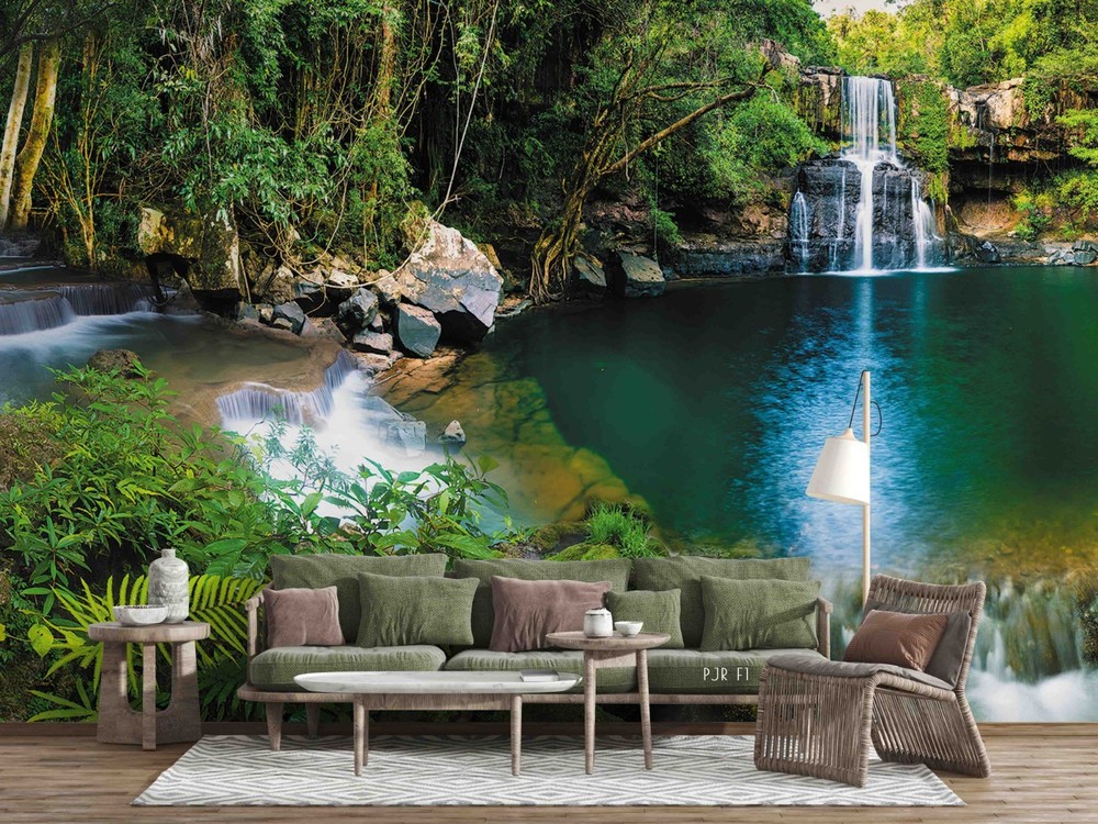 3D Forest Waterfall River Landscape Wall Murals Wallpaper Murals Wall Sticker