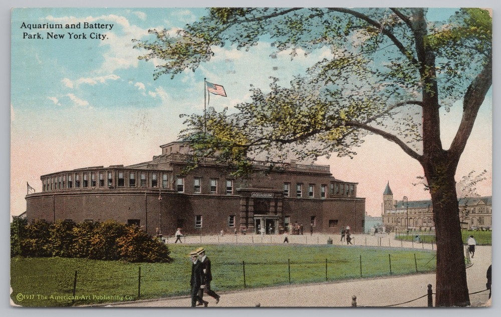State View~Aquarium & Battery Park New York City~Vintage Postcard