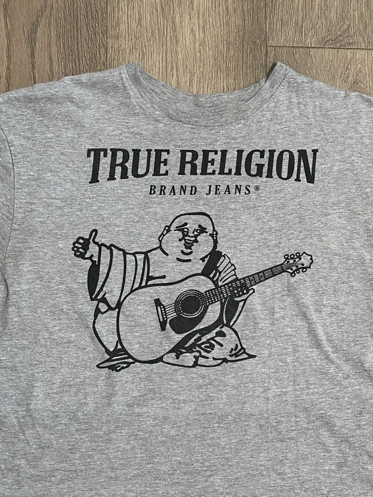 True Religion Shirt Mens Large Gray Short Sleeve T Shirt Buddah Logo
