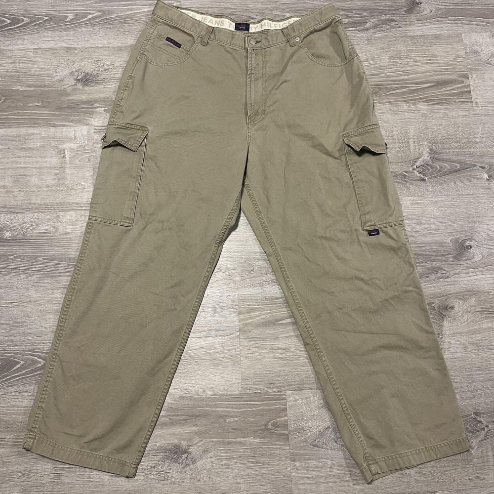 Tommy Hilfiger Mens 40x32 Khaki Beige Vintage Cargo Skater Jeans Y2K Baggy Pants