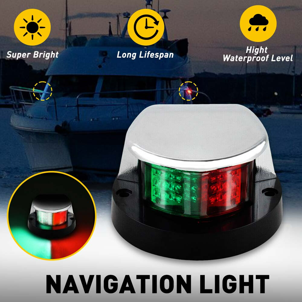 Marine Boat Navigation Red Green Chrome Plated Housing Bi-Color Bow Light Bulb M