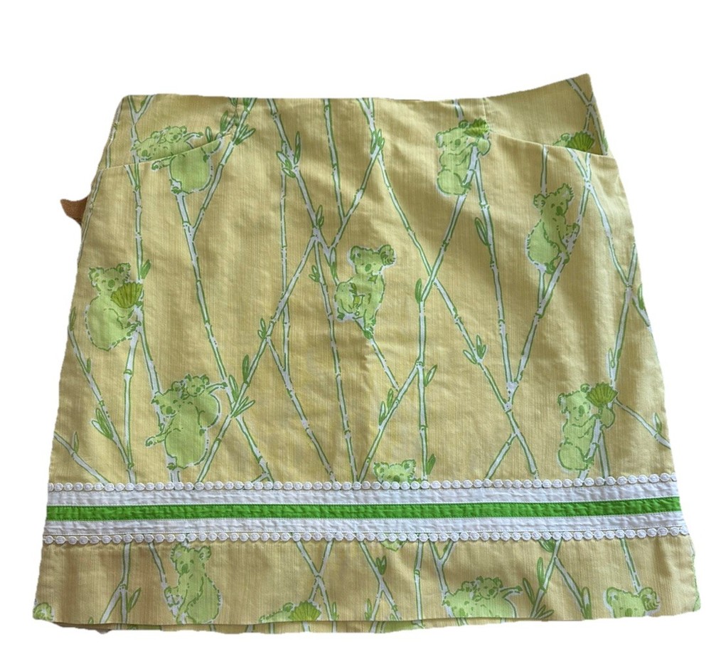 Lilly Pulitzer Koala print Yellow and Green  pencil  Skirt Size 12 (CON80)
