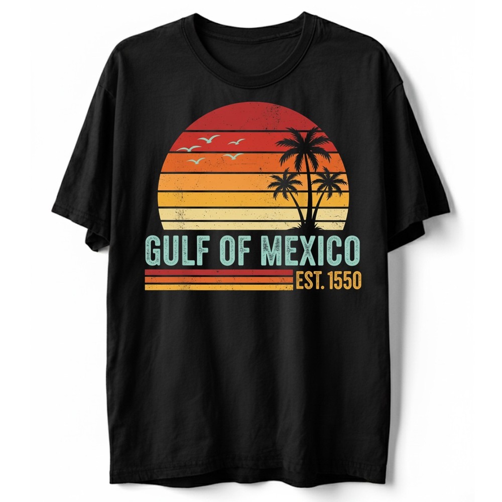 Gulf of Mexico Retro Sunset Palm Tree Shirt, Vintage Beach Vacation Souvenir Tee