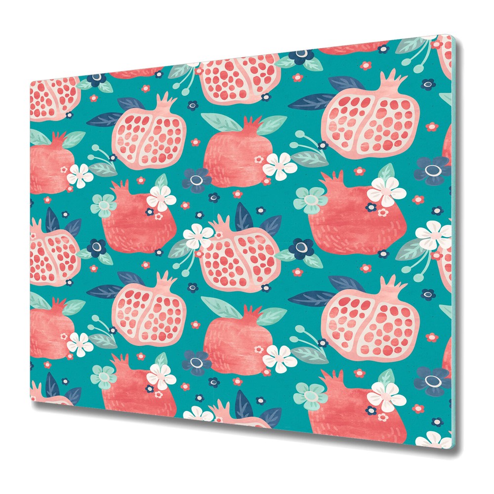 Glass Kitchen Worktop Saver Pomegranate Vintage drawing turquoise 60x52
