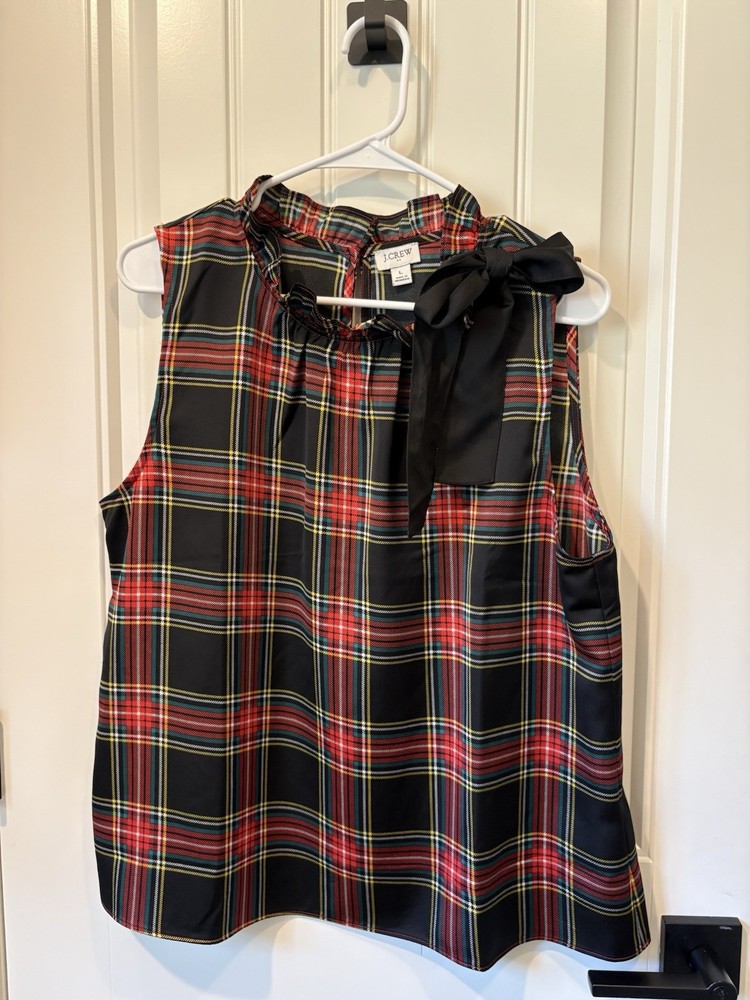 J.CREW Women's Sleeveless Blouse Tartan Plaid, Size Large