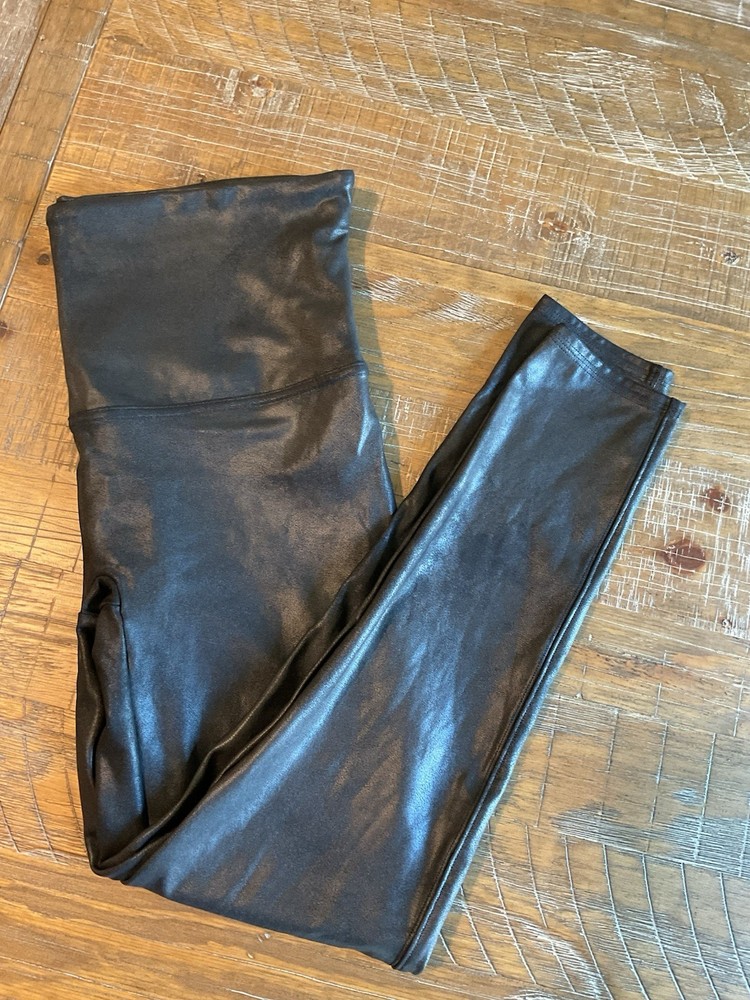 SPANX Faux Leather Leggings Black Petite 1X High Waist Ponte Designer Athleisure