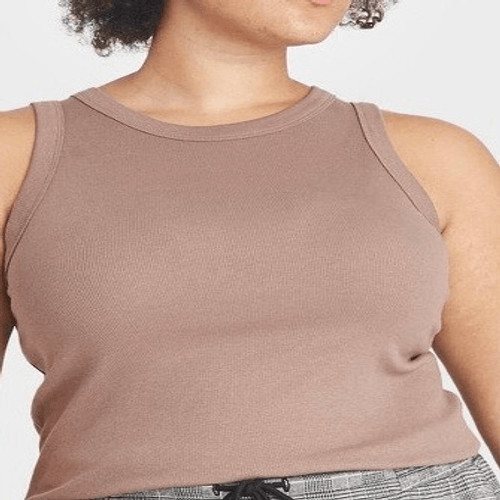 Women's Slim Fit Ribbed High Neck Tank Top - a New Day Brown 3X