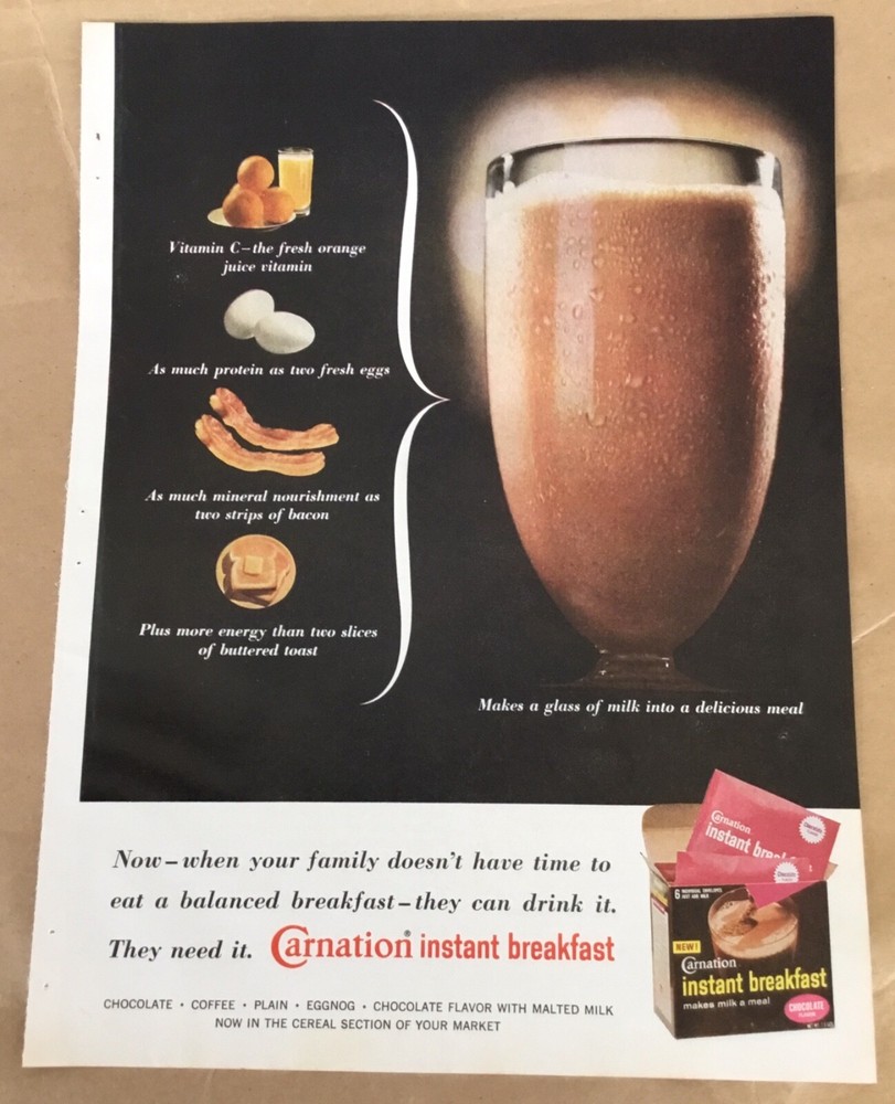 Carnation instant breakfast print ad 1965 vintage retro 60s food art home decor