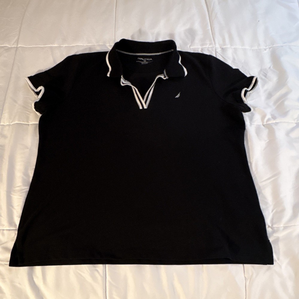 Nautica Black Collared Knit Polo Short Sleeve Shirt Women’s XXL Regular