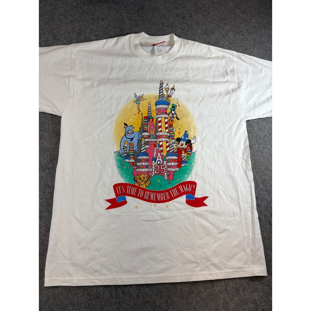 VINTAGE 90s Walt Disney World Shirt Mens XL White 25th Anniversary Mickey Tee