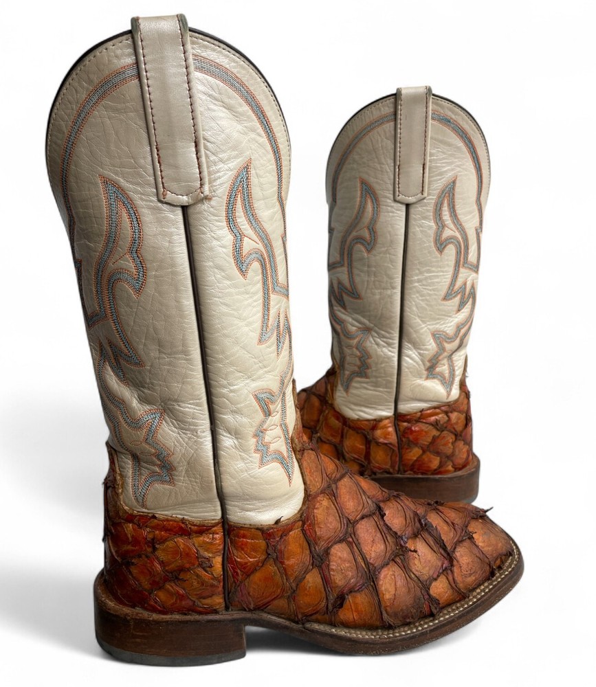 Anderson Bean Big Bass Ivory Brown Leather Western Cowboy Boots Men's Size 8 EE