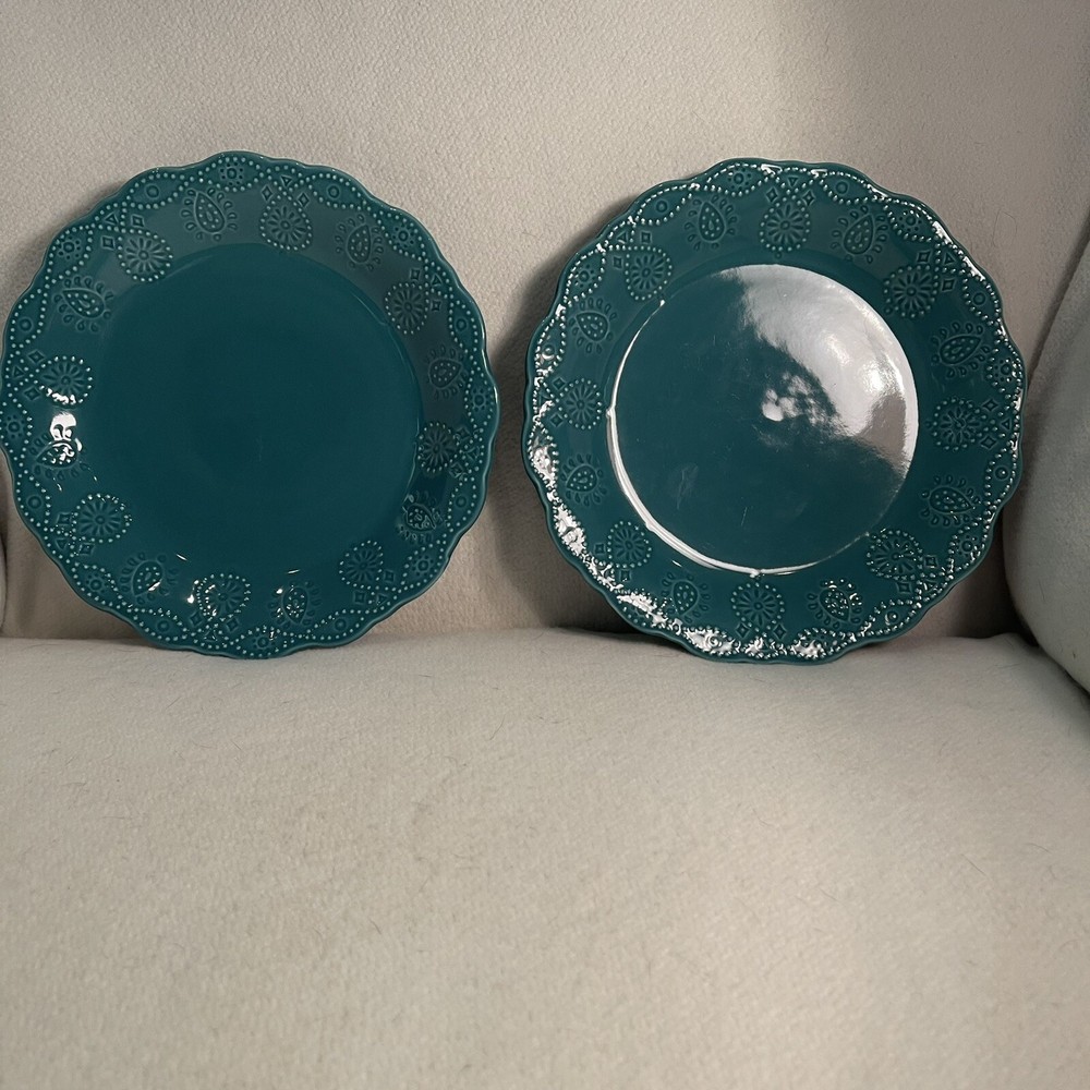 Pioneer Woman Cowgirl Lace Teal Salad Dessert Plates Set of 2