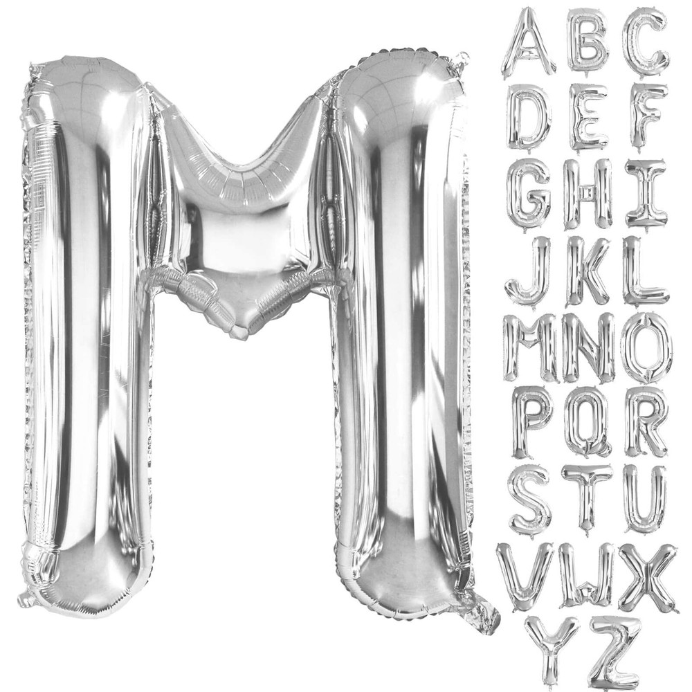 40 Inch Large Silver Letter M Balloons Big Size Jumbo Mylar Foil Helium Ballo...