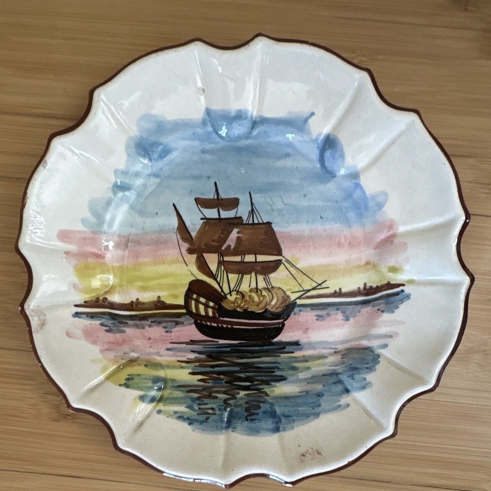 Made in Italy Nautical Sailing Ship Multicolor Glossy Round Ceramic Plate