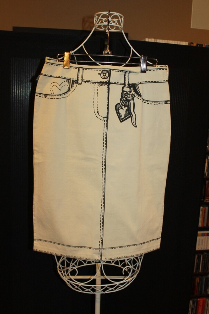 vintage 90's Moschino Jeans Donna heart charm RARE Pencil Skirt US 10   (bin325)