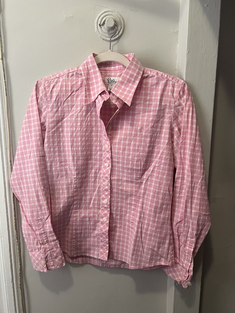 Lilly Pulitzer Shirt Women Size 6 Plaid Pink Casual Long Sleeve Button Up