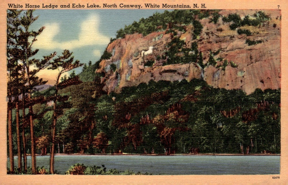 1956 White Horse Ledge Echo Lake North Conway NH White Mountains Linen Postcard