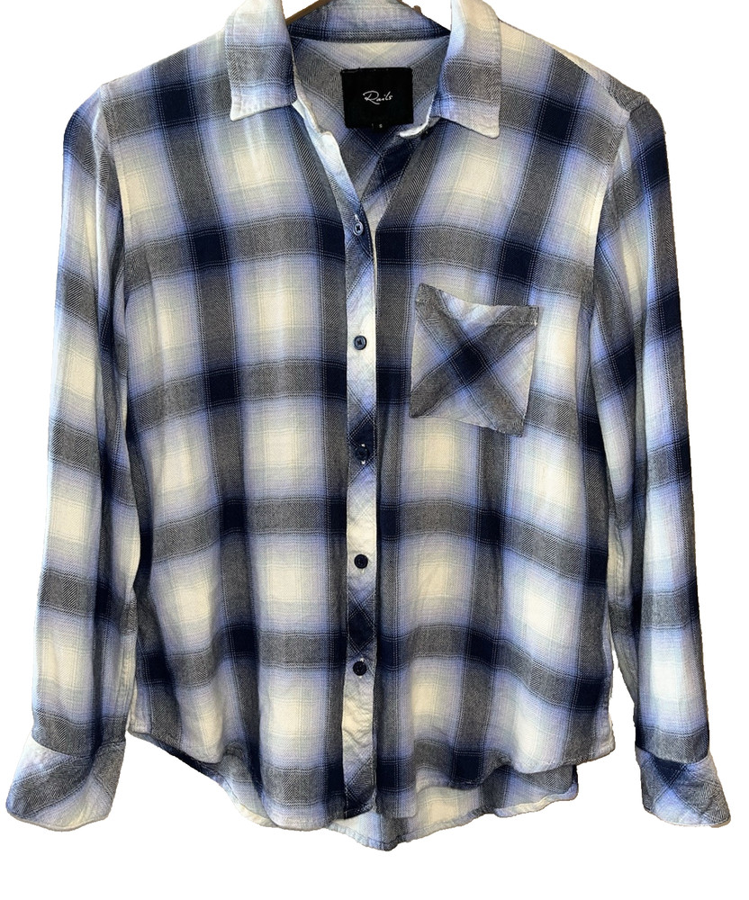 Rails Hunter Navy Ivory Ice Plaid Flannel Button Down Shirt Size Small S