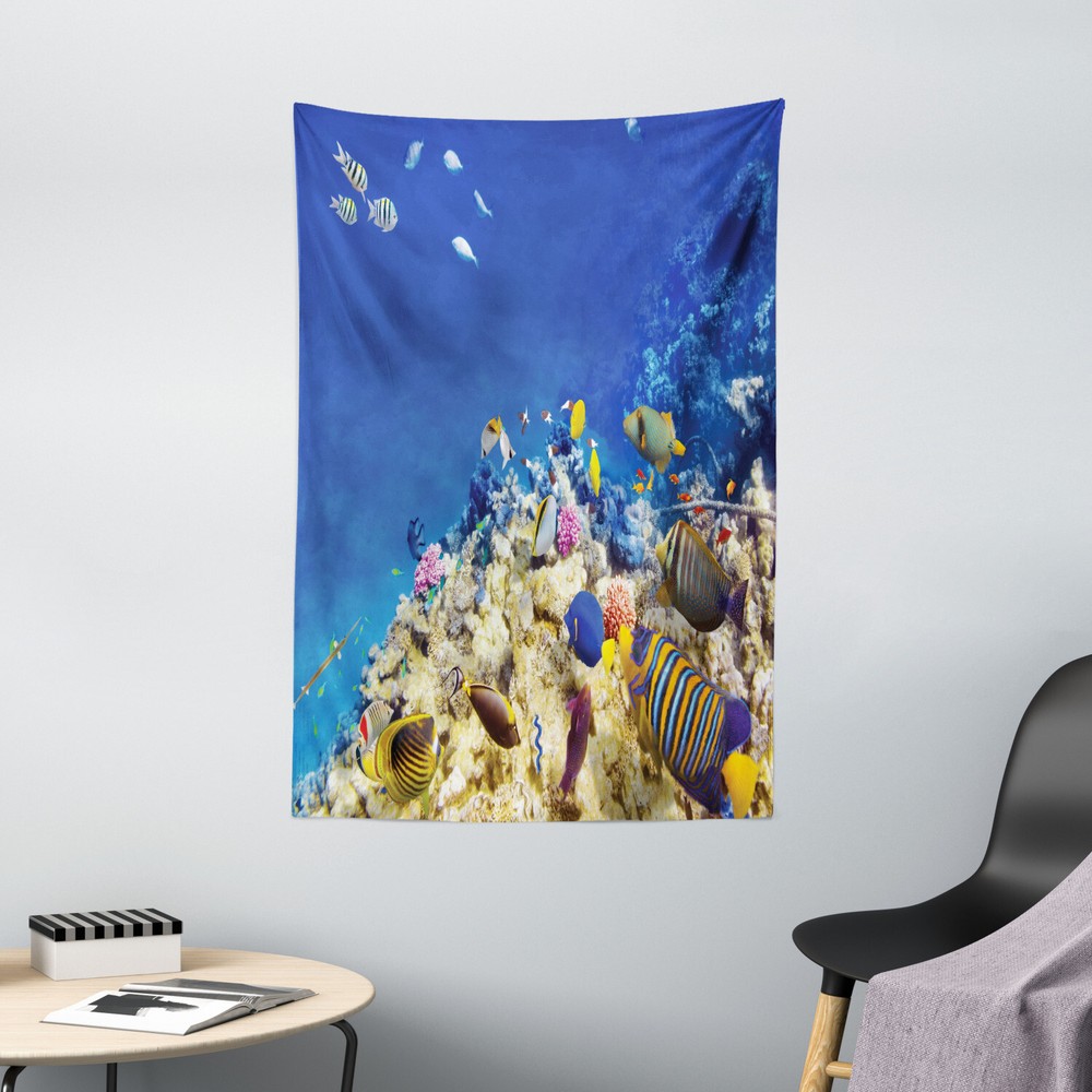 Underwater Tapestry Caribbean Seascape Print Wall Hanging Decor