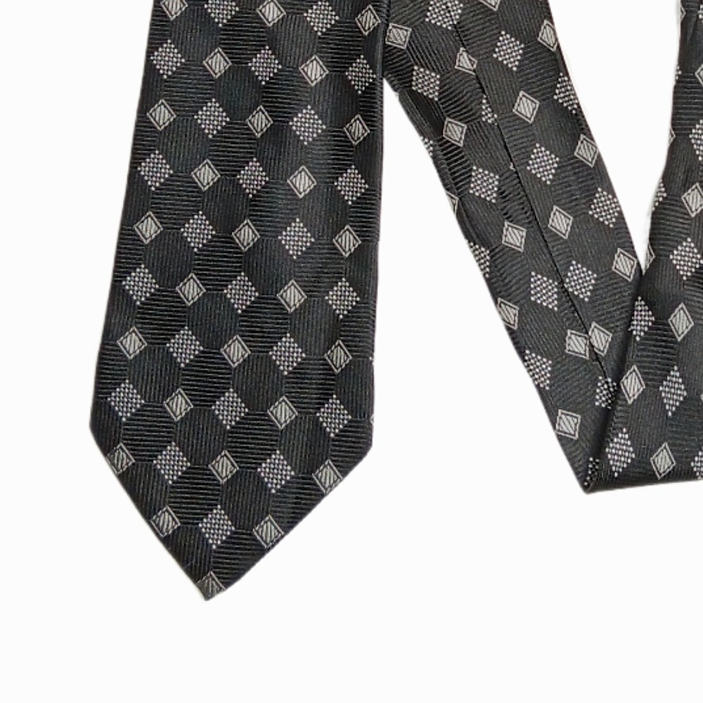 Bugatti Men's 63.5 Inch Black Gray Geometric Designer Wide Silk Tie