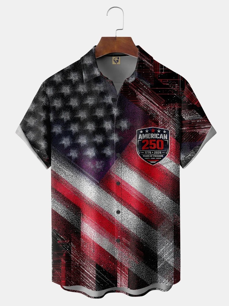 American Flag 250th Anniversary Chest Pocket Holiday Shirt1