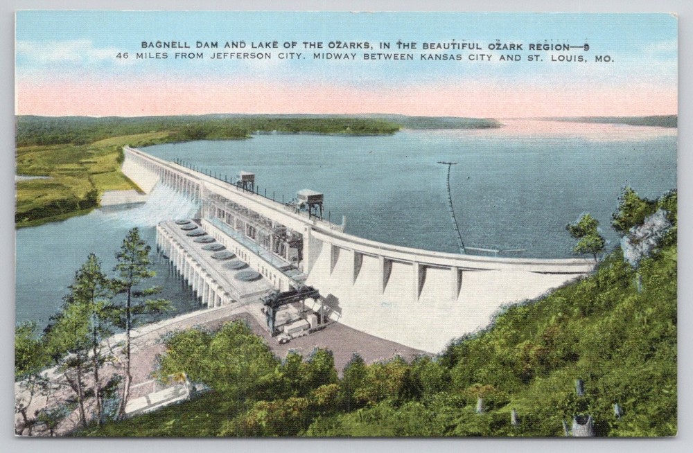 Bagnell Dam Lake of Ozarks MO Vintage Postcard E. C. Kropp Co. Linen