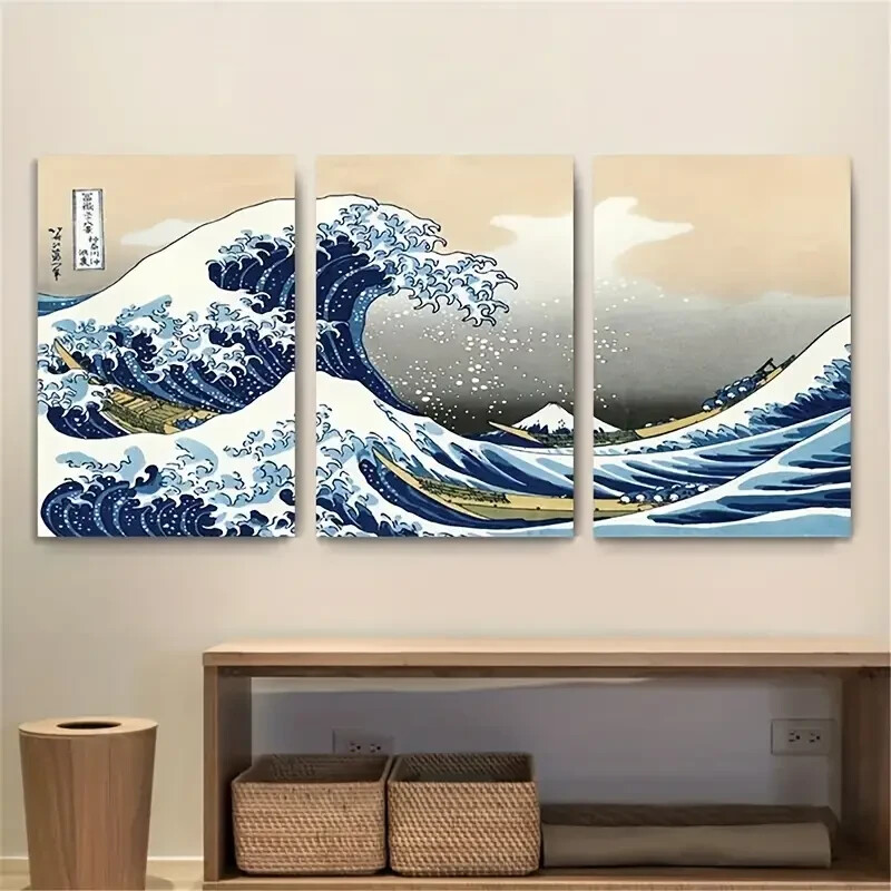 3pcs  Japanese Sea Waves   Wall Art  Canvas Unframed/Framed