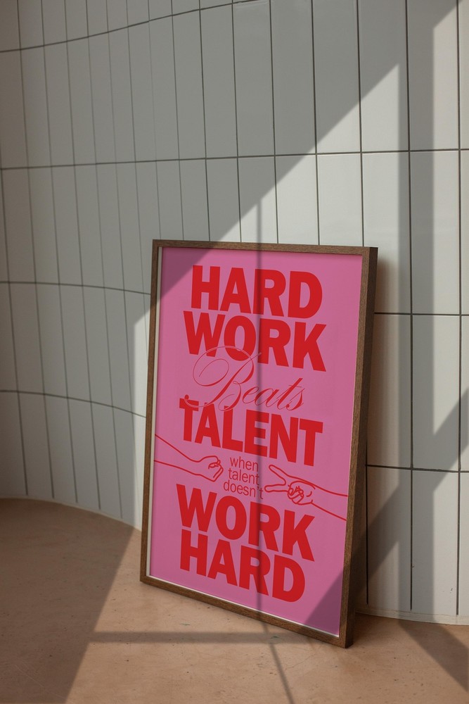 Work Hard Motivational Poster Creative Quote Retro Pink Wall Art Typography Art