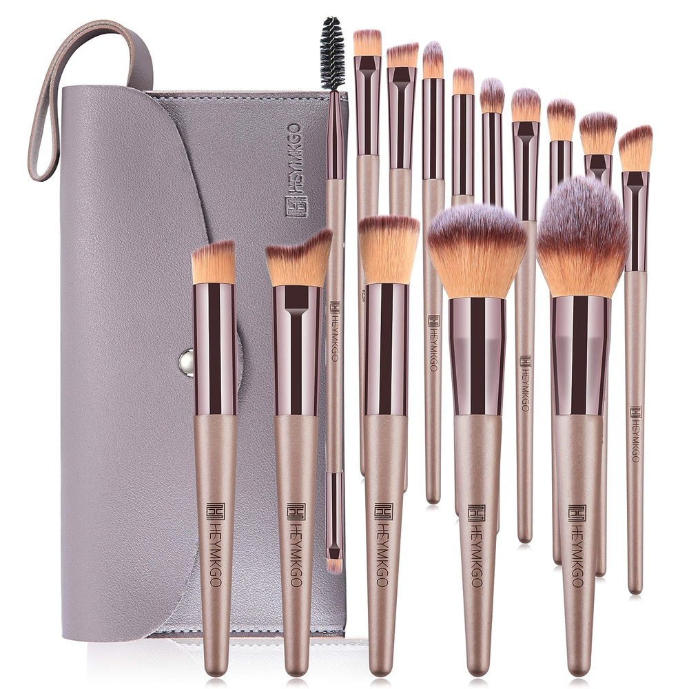 15PCS Champagne Gold Professional Makeup Brush Set for Flawless Foundation & More