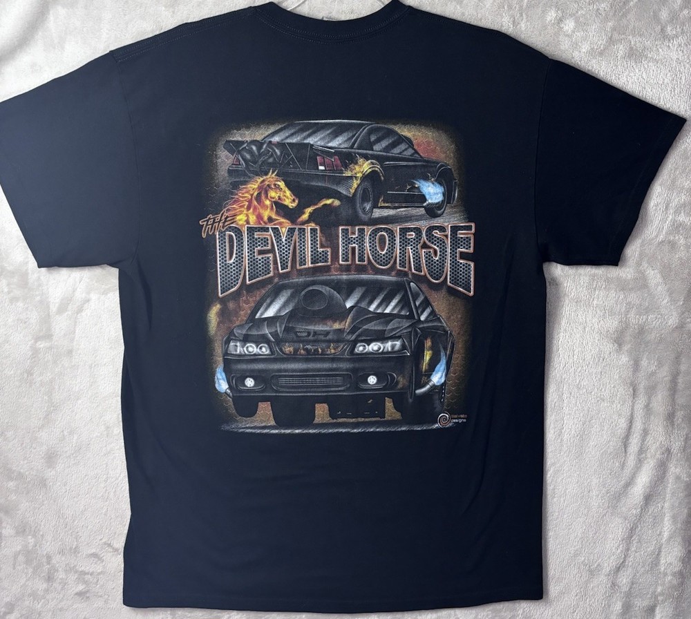 Devil Horse Drag Racing T Shirt Men’s Large Black  Fire Horse Street Racing Tee
