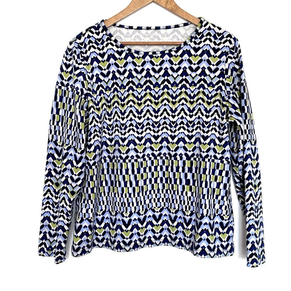 Kim Rogers Shirt Women’s XL Geometric Cotton Long Sleeve Pullover Top
