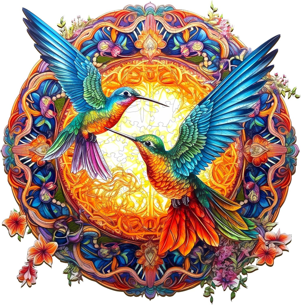 Wooden Jigsaw Puzzles, Mandala Hummingbirds (300Pcs-L-13.8 * 13.8In) Wooden Puzz