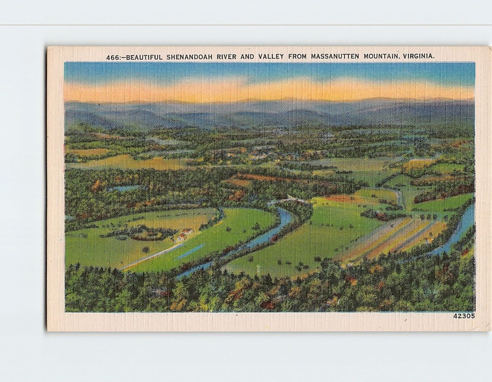 Postcard Shenandoah River & Valley From Massanutten Mountain Virginia