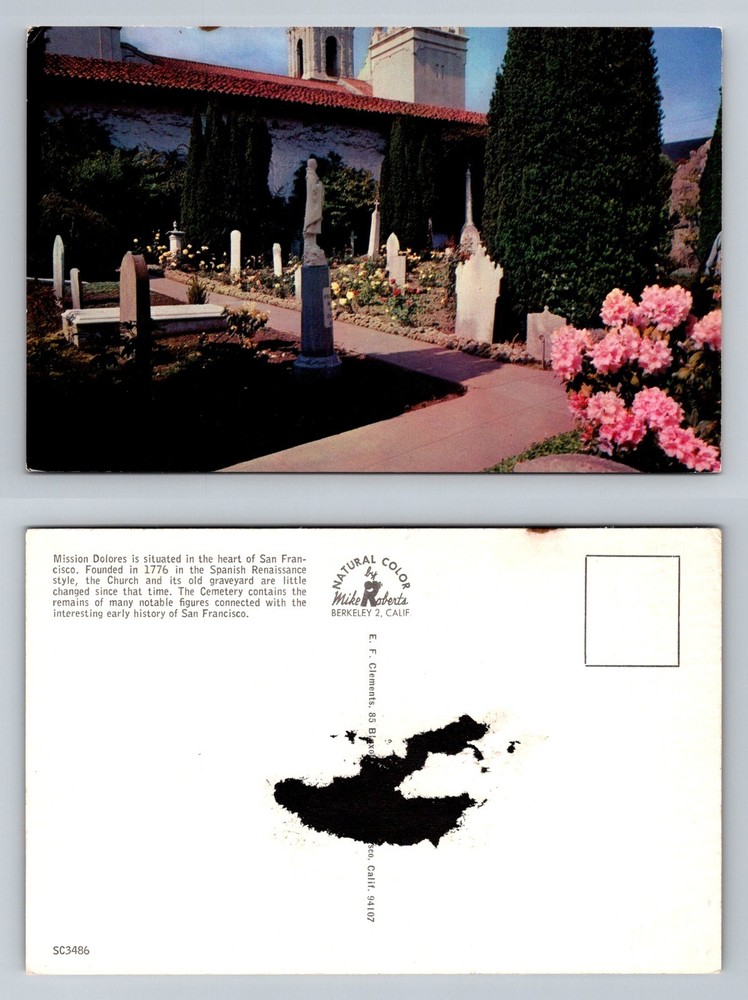 San Francisco, California, Mission Dolores Church and Cemetery Vintage Postcard